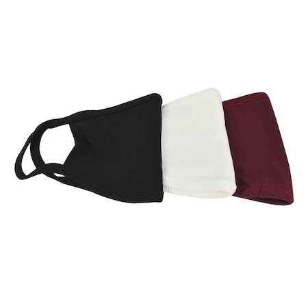 Interstate Safety Reusable Unisex Face Masks Assorted Kit with Round/Ear Loop - 100% Cotton (WHITE / BLACK / MAROON) 40361